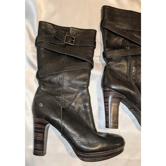 UGG Jardin Women's Black Leather Platform Heeled Boots Side Zip 1004150 Size 7.5 - Picture 2 of 9